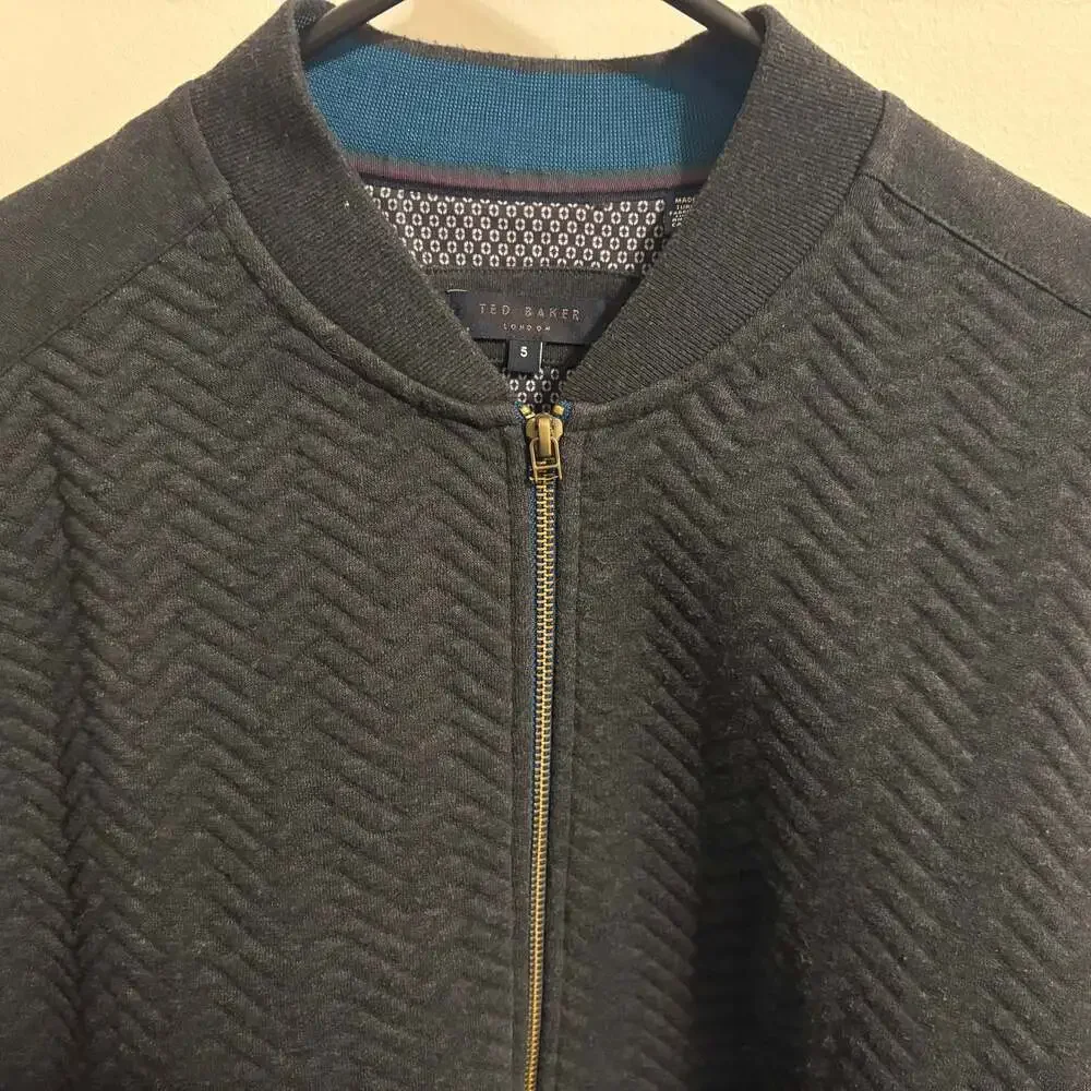 Ted Baker London Quilted Herringbone Bomber Jacket Charcoal Mens Size 5